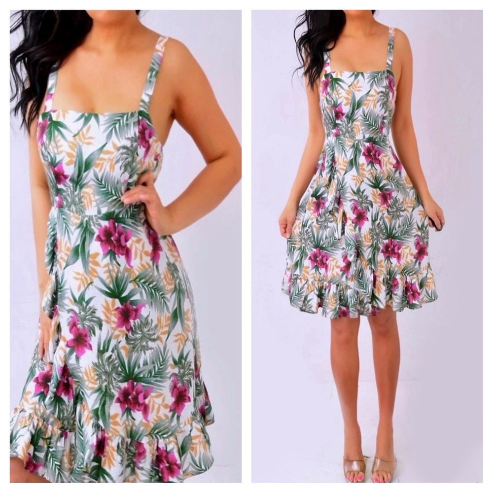 Kori Tropical Floral Mini Dress - Pink and Green